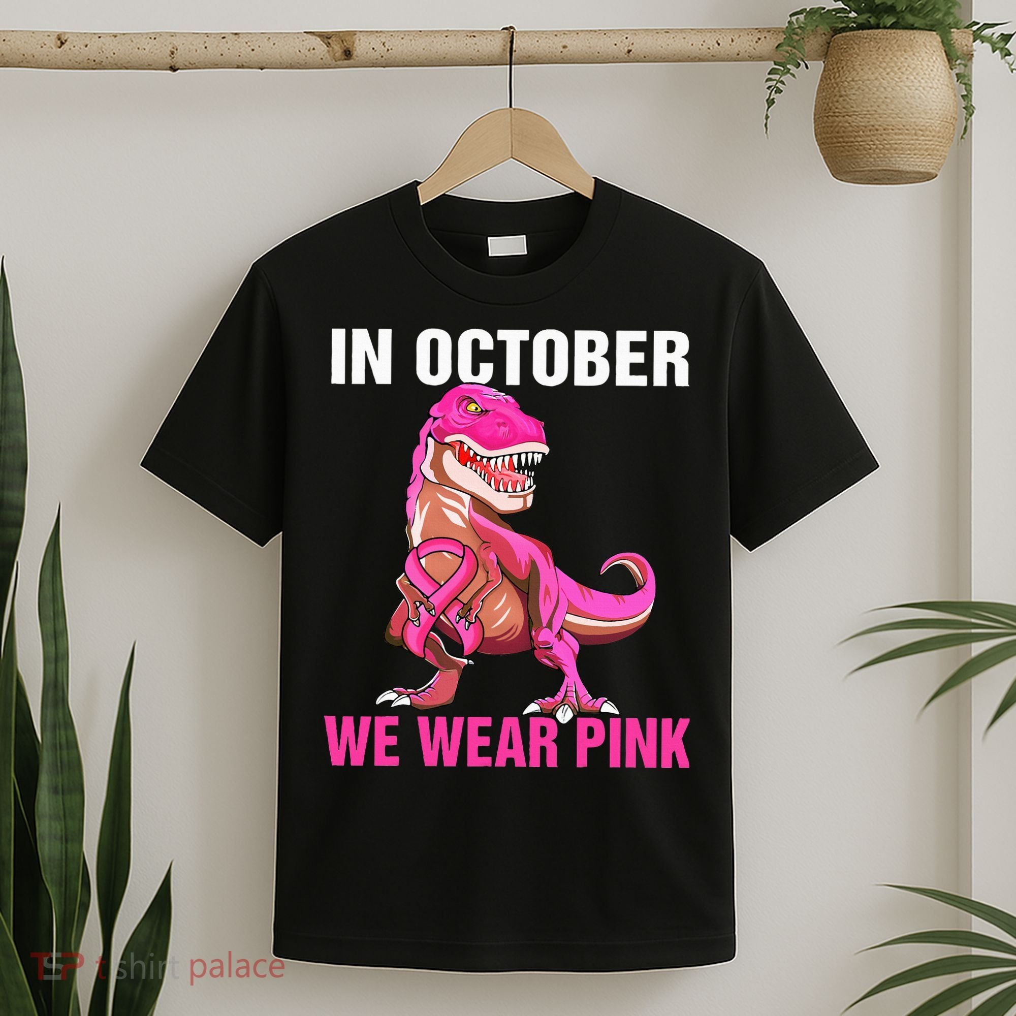 In October We Wear P.I.N.K Breast Cancer Trex Dino T-Shirt