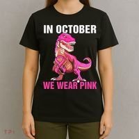 In October We Wear P.I.N.K Breast Cancer Trex Dino T-Shirt thumb 4