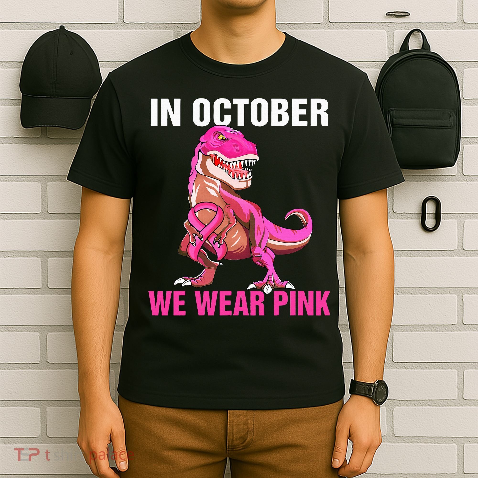 In October We Wear P.I.N.K Breast Cancer Trex Dino T-Shirt