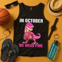 In October We Wear P.I.N.K Breast Cancer Trex Dino Tank Top thumb 4