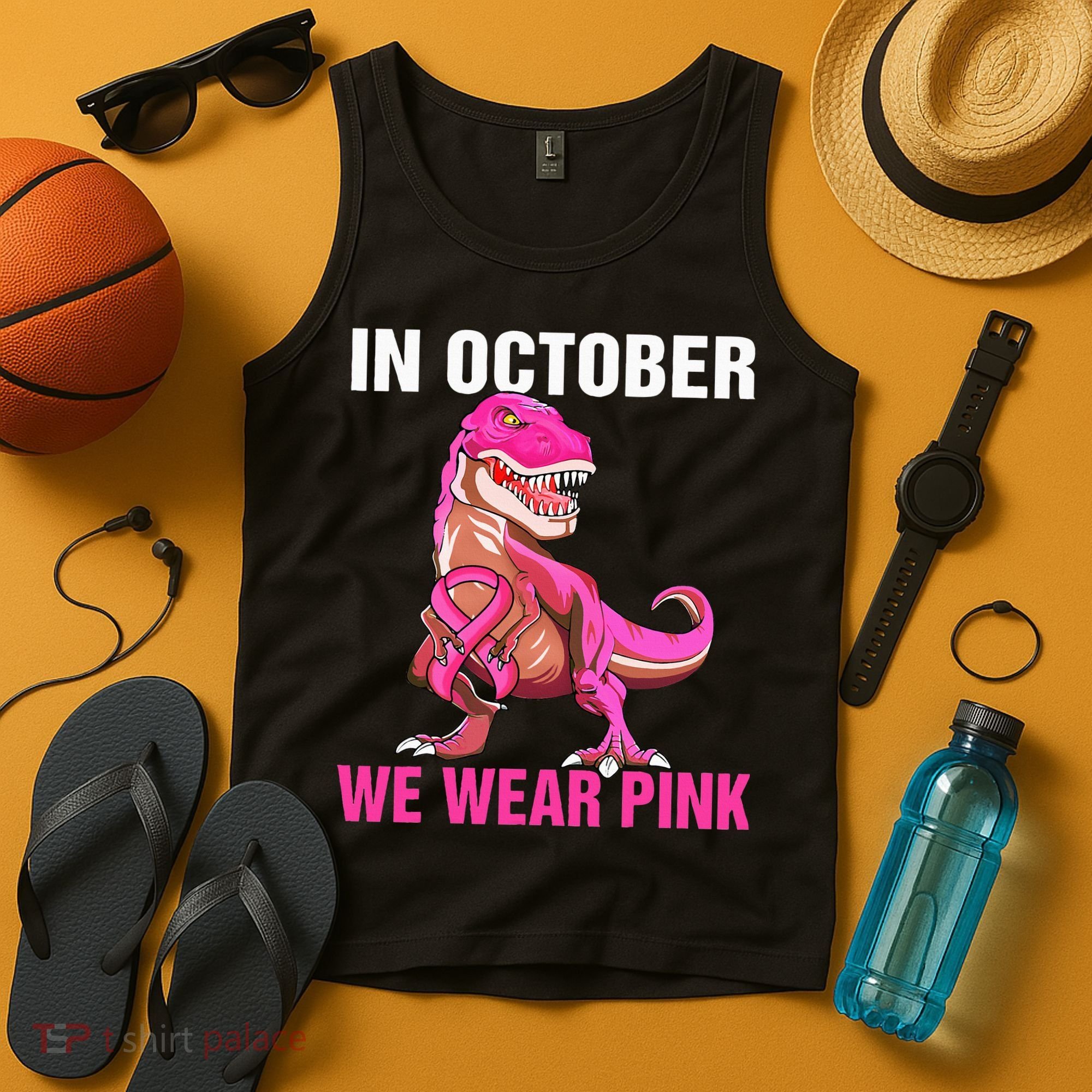 In October We Wear P.I.N.K Breast Cancer Trex Dino Tank Top