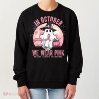 In October We Wear Pink Breast Cancer Halloween Ghost Women's Sweatshirt thumb 0