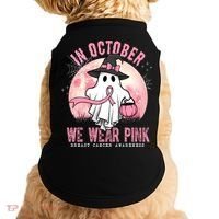 In October We Wear Pink Breast Cancer Halloween Ghost Doggie Tank thumb 0