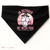 In October We Wear Pink Breast Cancer Halloween Ghost USA-Made Doggie Bandana thumb 0