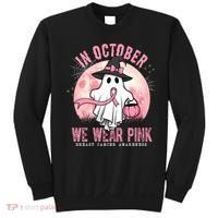 In October We Wear Pink Breast Cancer Halloween Ghost Sweatshirt thumb 0