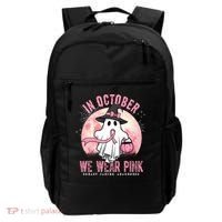 In October We Wear Pink Breast Cancer Halloween Ghost Backpack thumb 0