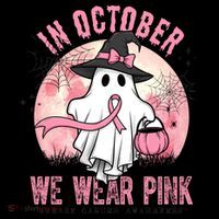 In October We Wear Pink Breast Cancer Halloween Ghost Coffee Mug thumb 5