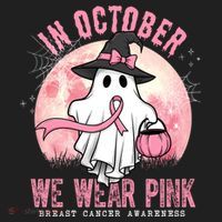 In October We Wear Pink Breast Cancer Halloween Ghost Beanie thumb 2