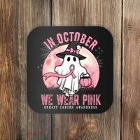 In October We Wear Pink Breast Cancer Halloween Ghost Coaster thumb 0
