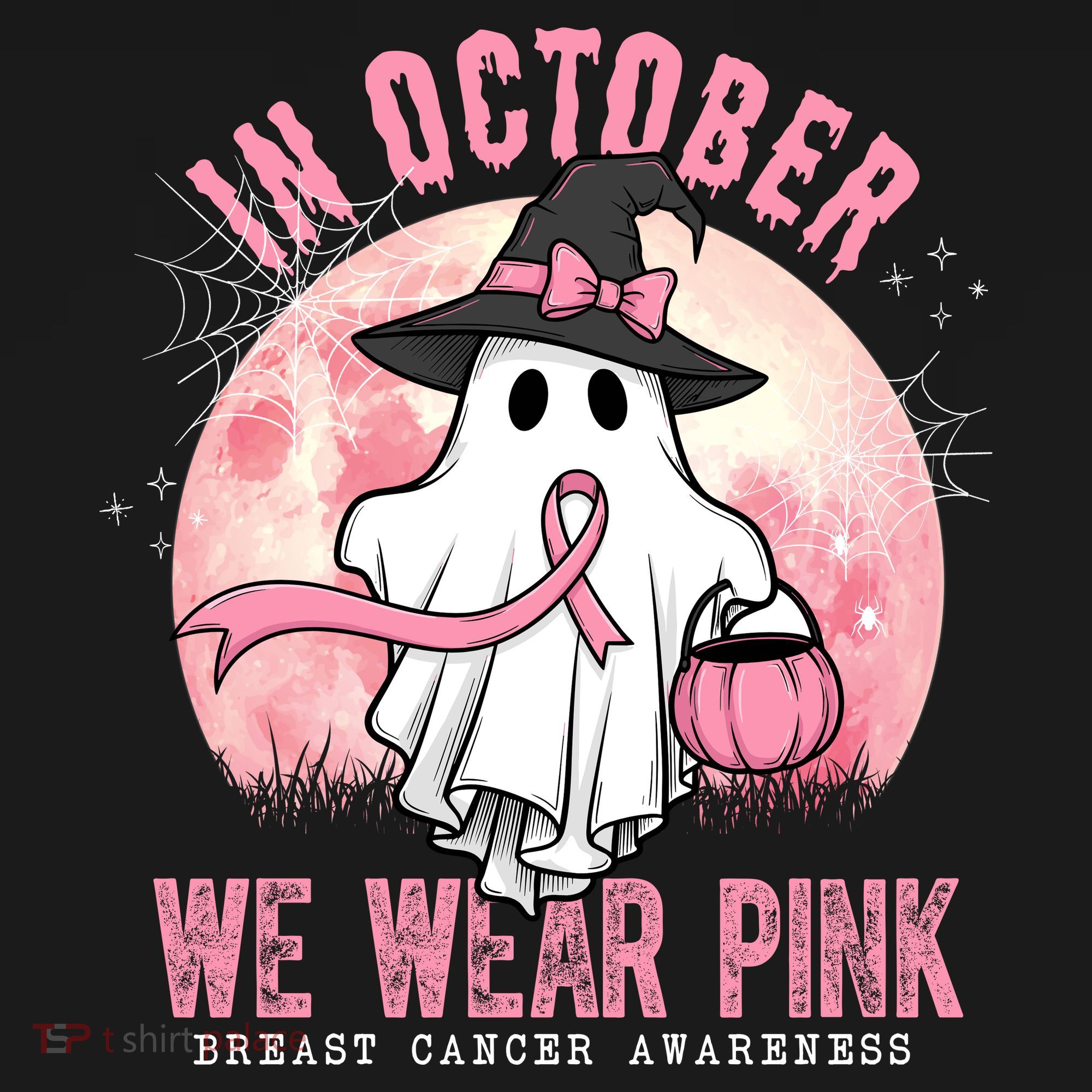 In October We Wear Pink Breast Cancer Halloween Ghost Women's Hoodie