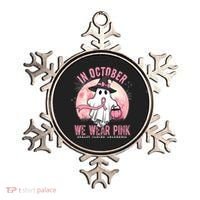 In October We Wear Pink Breast Cancer Halloween Ghost Ornament thumb 0