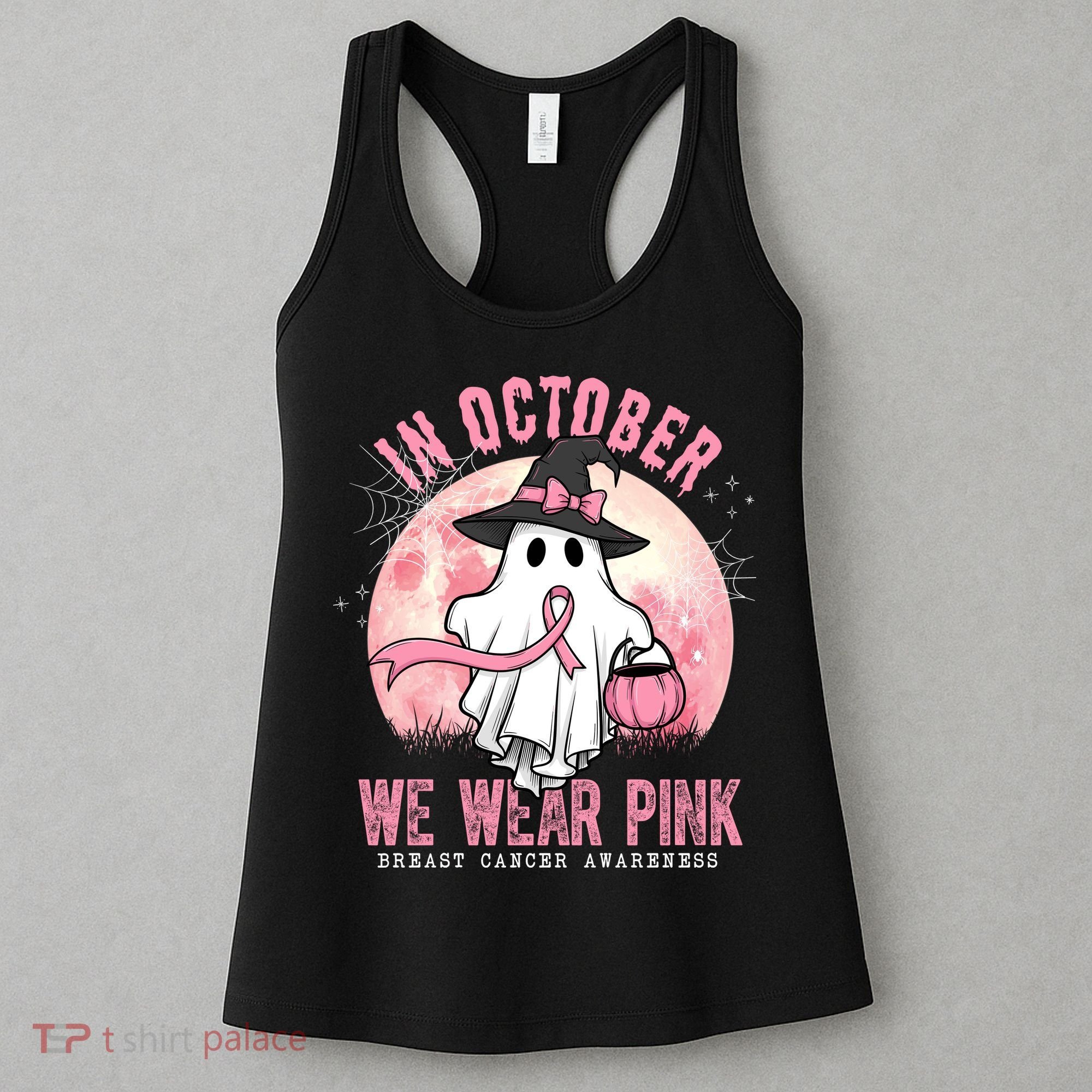 In October We Wear Pink Breast Cancer Halloween Ghost Women's Tank Top