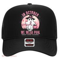 In October We Wear Pink Breast Cancer Halloween Ghost Hat thumb 0