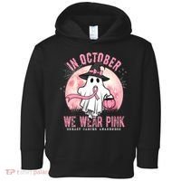 In October We Wear Pink Breast Cancer Halloween Ghost Toddler Hoodie thumb 0
