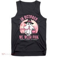 In October We Wear Pink Breast Cancer Halloween Ghost Tank Top thumb 0