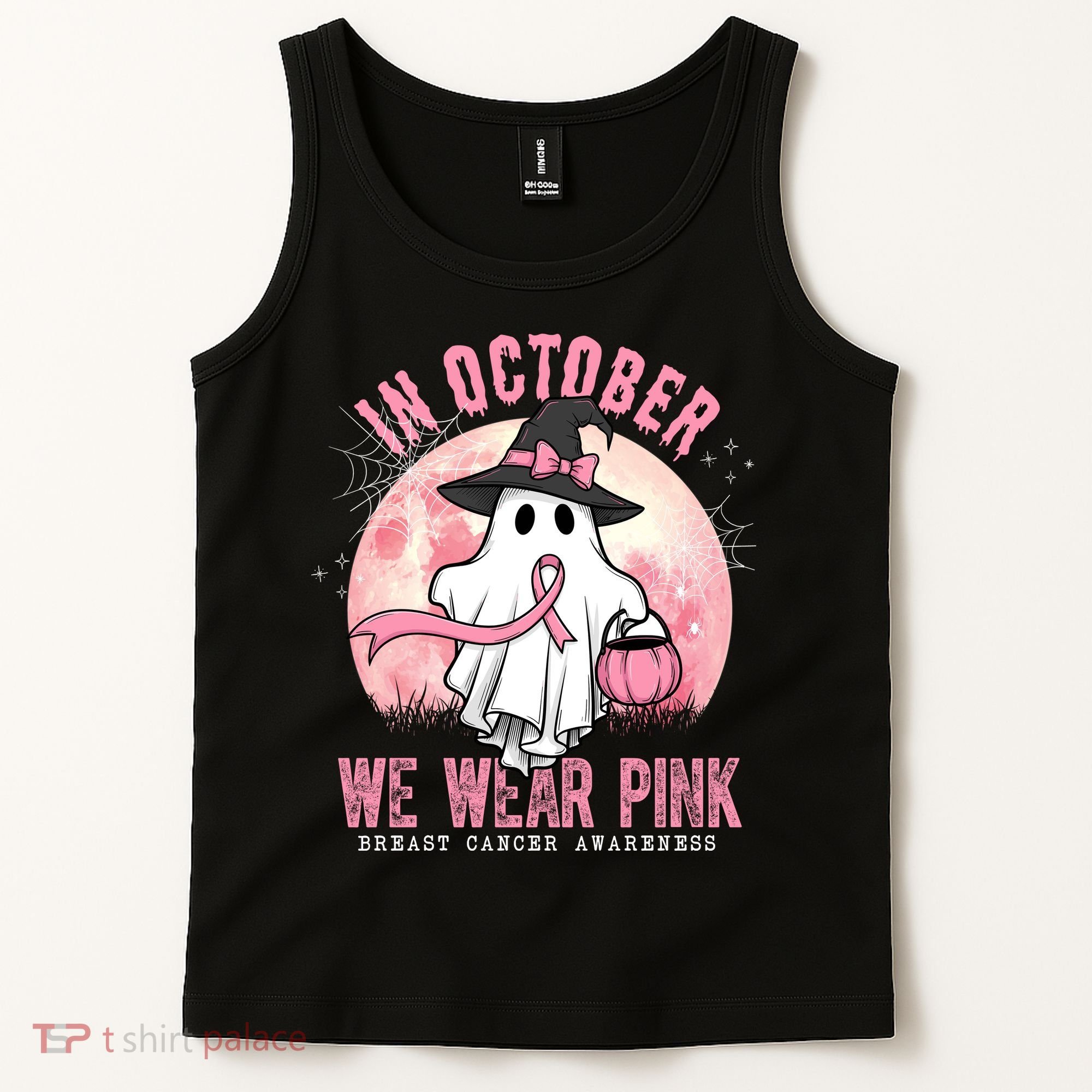 In October We Wear Pink Breast Cancer Halloween Ghost Tank Top