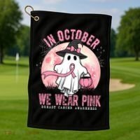 In October We Wear Pink Breast Cancer Halloween Ghost Golf Towel thumb 1
