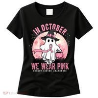 In October We Wear Pink Breast Cancer Halloween Ghost Women's T-Shirt thumb 0