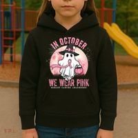 In October We Wear Pink Breast Cancer Halloween Ghost Kids Hoodie thumb 3