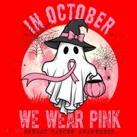 In October We Wear Pink Breast Cancer Halloween Ghost Santa Hat thumb 1