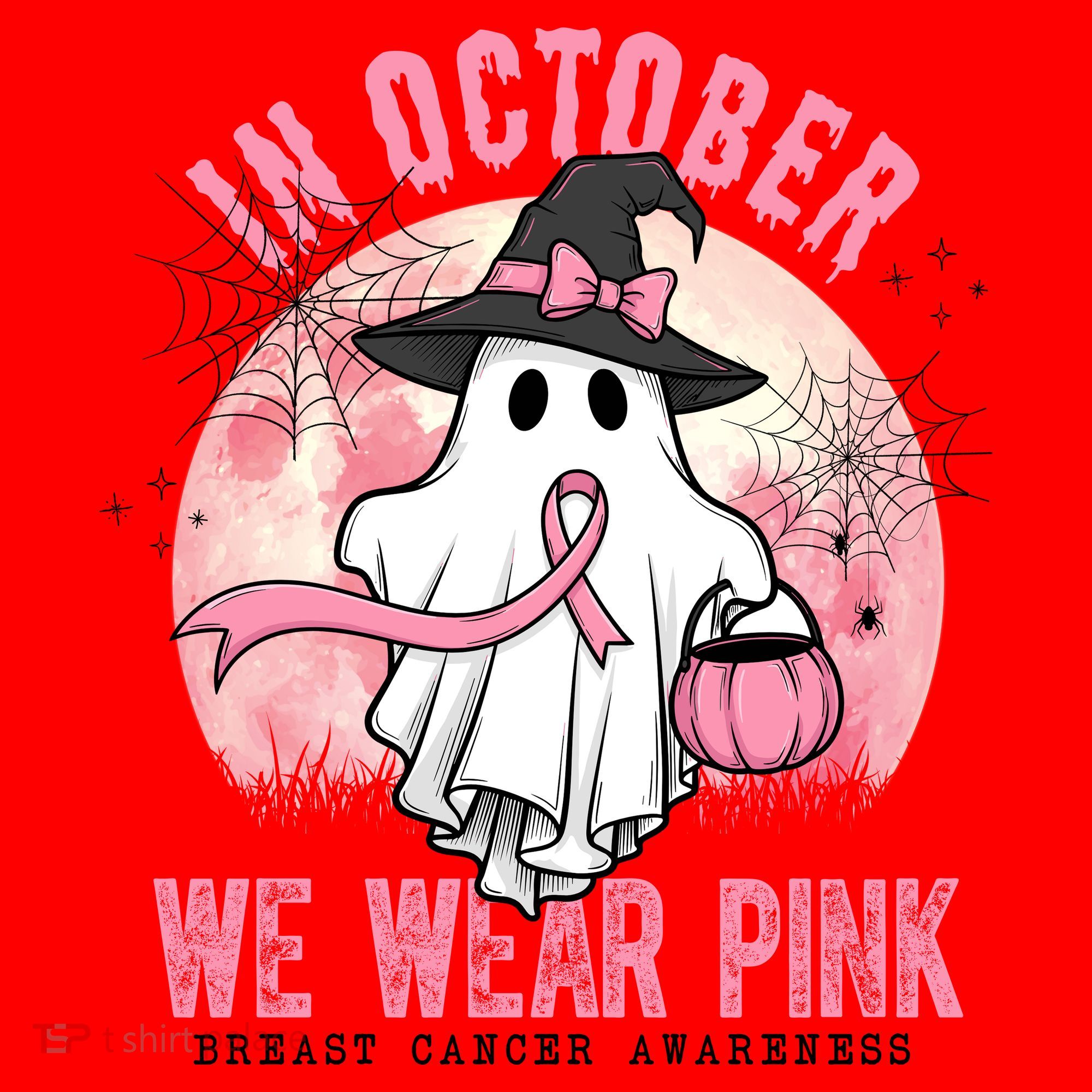 In October We Wear Pink Breast Cancer Halloween Ghost Santa Hat