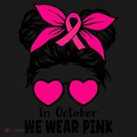 In October We Wear Pink Messy Bun Girls Breast Cancer Sweatshirt thumb 3