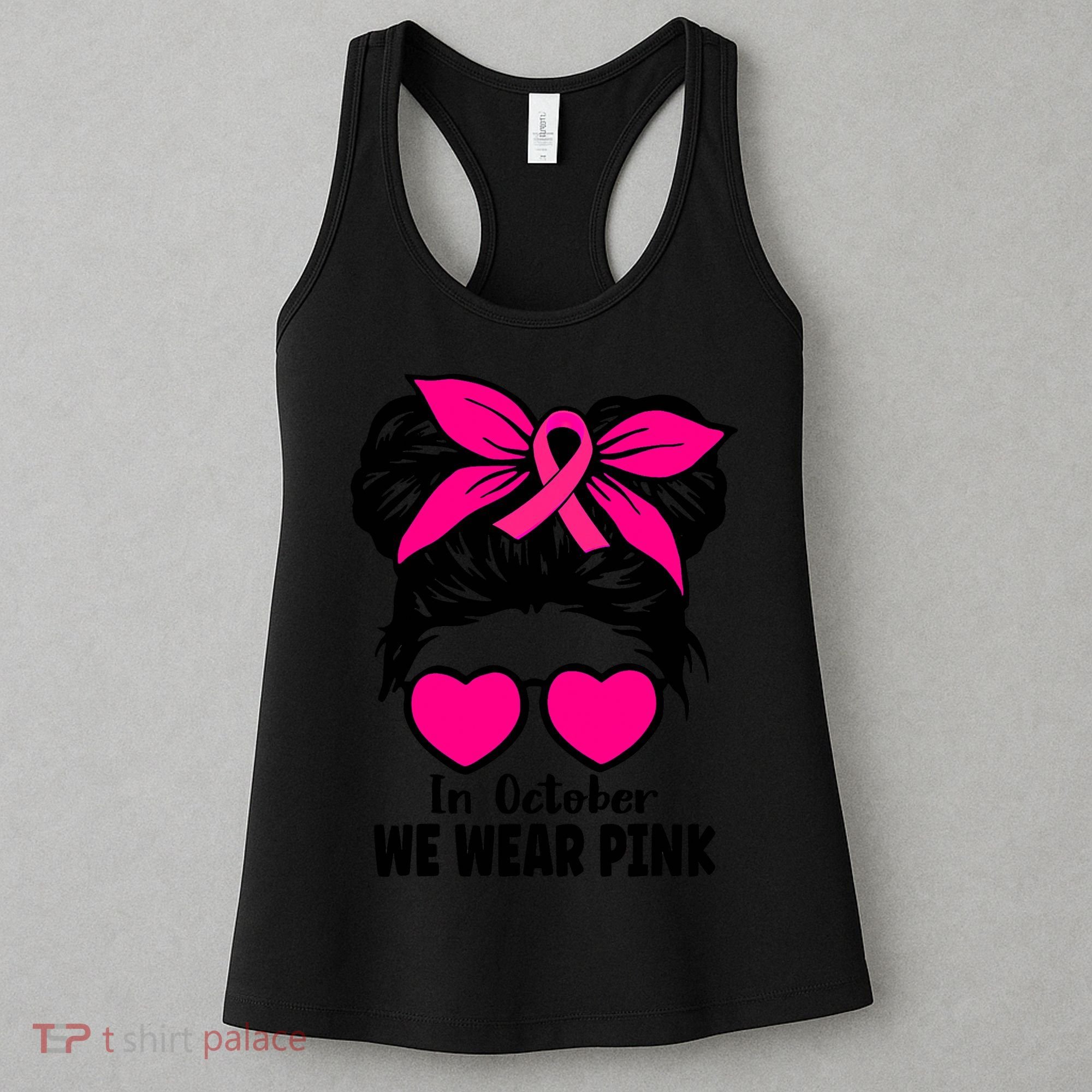 In October We Wear Pink Messy Bun Girls Breast Cancer Women's Tank Top