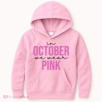 In October We Wear Pink Breast Cancer Awareness Kids Hoodie thumb 0