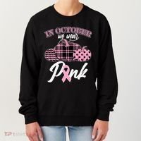 In October We Wear Pink Pattern Pumpkins Breast Cancer Awareness Women's Sweatshirt thumb 0