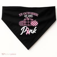 In October We Wear Pink Pattern Pumpkins Breast Cancer Awareness USA-Made Doggie Bandana thumb 0