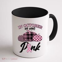 In October We Wear Pink Pattern Pumpkins Breast Cancer Awareness Coffee Mug thumb 1