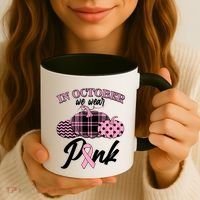 In October We Wear Pink Pattern Pumpkins Breast Cancer Awareness Coffee Mug thumb 3