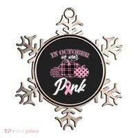 In October We Wear Pink Pattern Pumpkins Breast Cancer Awareness Ornament thumb 0