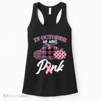 In October We Wear Pink Pattern Pumpkins Breast Cancer Awareness Women's Tank Top thumb 0