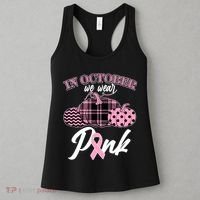 In October We Wear Pink Pattern Pumpkins Breast Cancer Awareness Women's Tank Top thumb 3