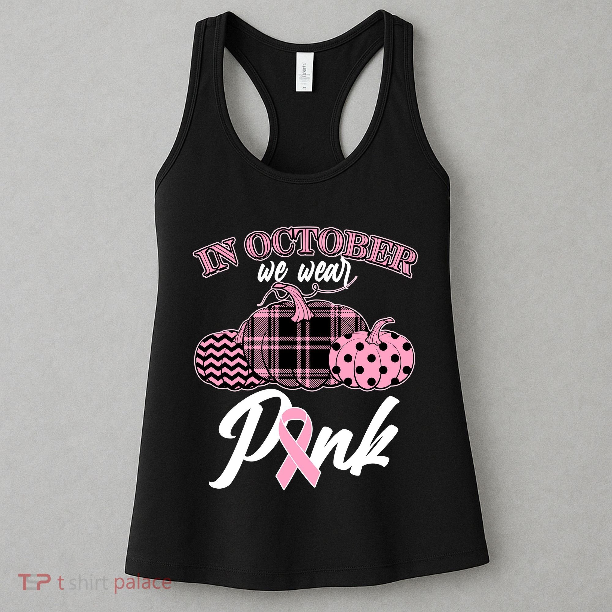 In October We Wear Pink Pattern Pumpkins Breast Cancer Awareness Women's Tank Top