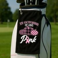 In October We Wear Pink Pattern Pumpkins Breast Cancer Awareness Golf Towel thumb 2