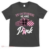 In October We Wear Pink Pattern Pumpkins Breast Cancer Awareness T-Shirt thumb 0