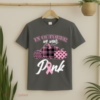 In October We Wear Pink Pattern Pumpkins Breast Cancer Awareness T-Shirt thumb 2