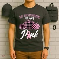 In October We Wear Pink Pattern Pumpkins Breast Cancer Awareness T-Shirt thumb 6