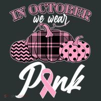 In October We Wear Pink Pattern Pumpkins Breast Cancer Awareness T-Shirt thumb 7