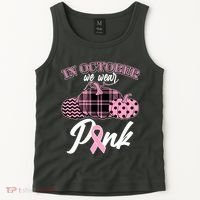 In October We Wear Pink Pattern Pumpkins Breast Cancer Awareness Tank Top thumb 2