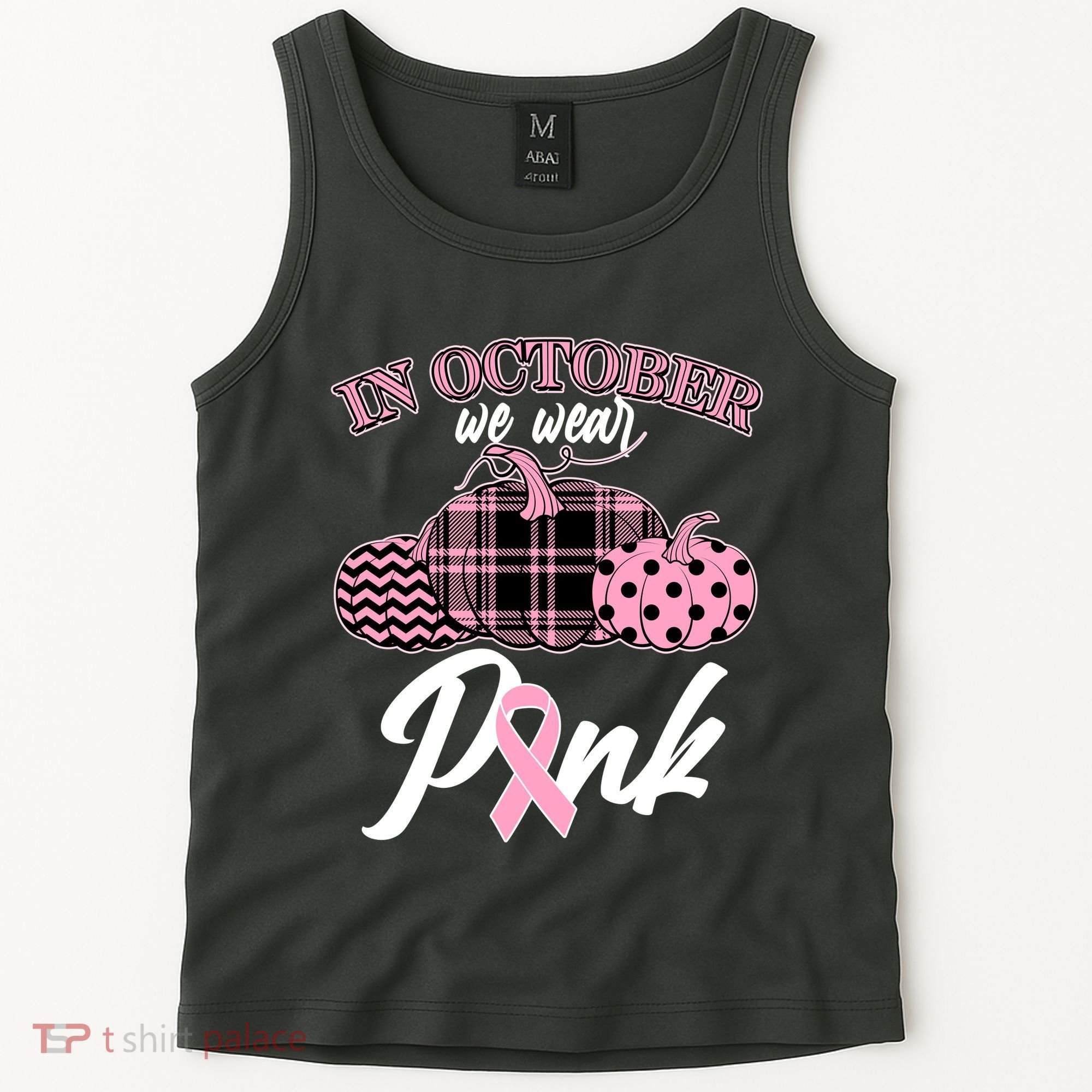 In October We Wear Pink Pattern Pumpkins Breast Cancer Awareness Tank Top