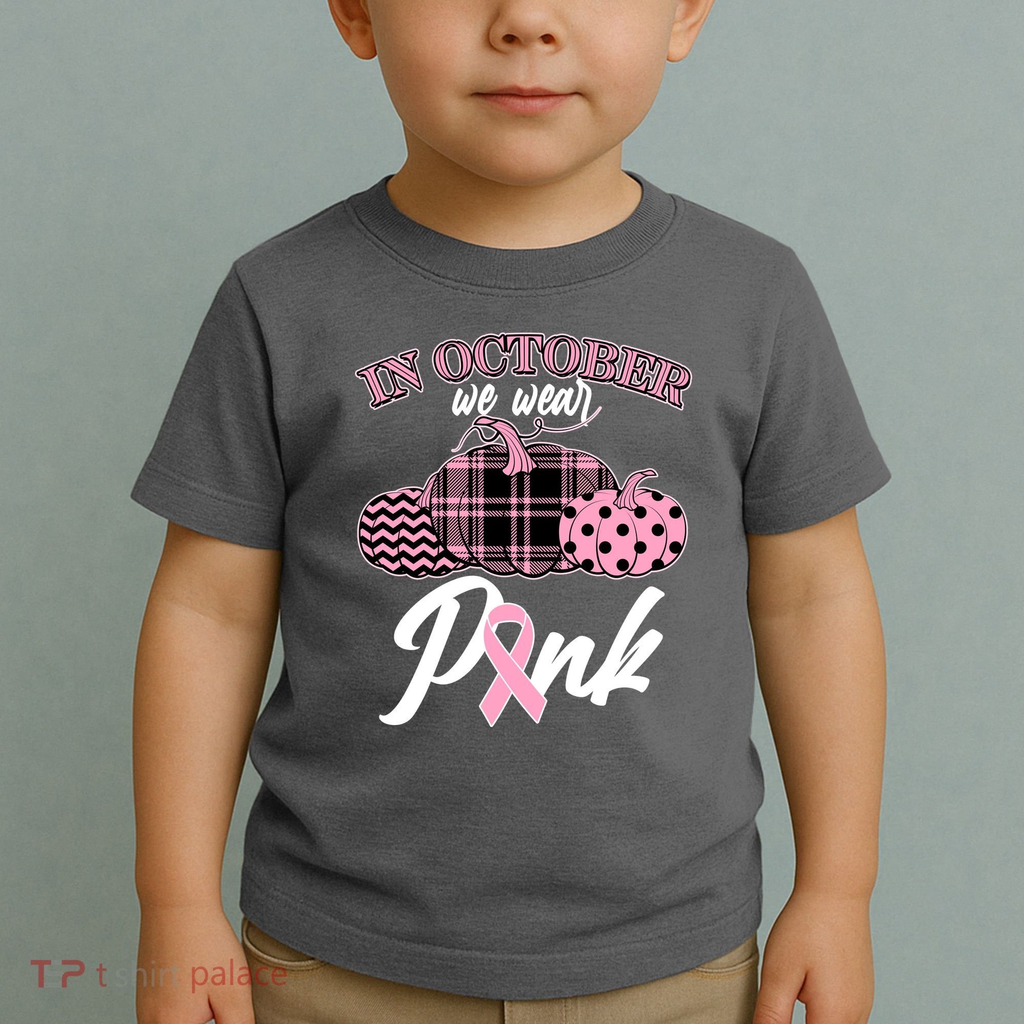 In October We Wear Pink Pattern Pumpkins Breast Cancer Awareness Toddler T-Shirt