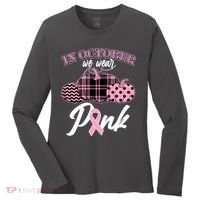 In October We Wear Pink Pattern Pumpkins Breast Cancer Awareness Women's Long Sleeve Shirt thumb 0
