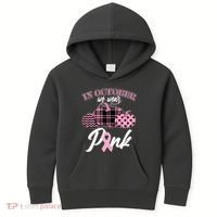 In October We Wear Pink Pattern Pumpkins Breast Cancer Awareness Kids Hoodie thumb 0
