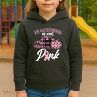 In October We Wear Pink Pattern Pumpkins Breast Cancer Awareness Kids Hoodie thumb 3