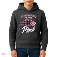In October We Wear Pink Pattern Pumpkins Breast Cancer Awareness Kids Hoodie thumb 4