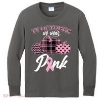 In October We Wear Pink Pattern Pumpkins Breast Cancer Awareness Kids Long Sleeve Shirt thumb 0