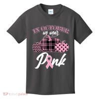 In October We Wear Pink Pattern Pumpkins Breast Cancer Awareness Kids T-Shirt thumb 0